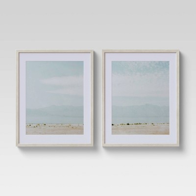 Image of (Set of 2) 16" x 20" Soft Coastal Matted Print in Pine Frame Wall Canvases Blue - Threshold™