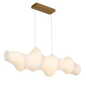 LNC Altithara 1-Lights 42.1-in Luxury and Glam Linear Integrated LED Kitchen Island Pendant  Lights, Silver with White Fabric Shade - 1 of 4