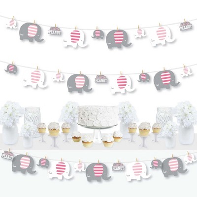 Big Dot of Happiness Pink Elephant - Girl Baby Shower or Birthday Party DIY Decorations - Clothespin Garland Banner - 44 Pieces