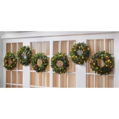 BrylaneHome 18" Pre-Lit Arrow-Tip Wreaths, Set Of 6