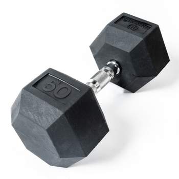 Body Sport Rubber Encased Hex Dumbbell Weight, Strength Training Equipment for Home Gym, 50 lb., Black