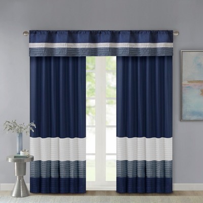 Navy and Ivory Pintuck Faux Silk Window Valance