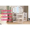 Kids Vanity Table,Girls 2 in1 Princess Makeup Desk with Touch Light Detachable Tri-Folding Mirror,Wood Makeup Set with Chair,for Little Girls-White - 4 of 4