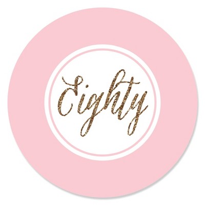 Big Dot of Happiness Chic 80th Birthday - Pink and Gold - Birthday Party Circle Sticker Labels - 24 Count