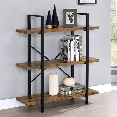 Transitional Black and Brown Wood 3-Shelf Bookcase