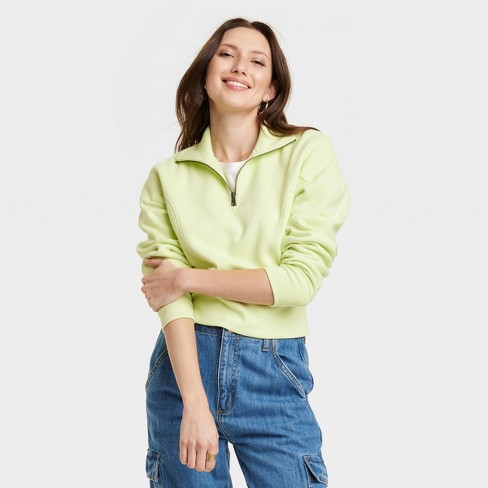 Women s Cropped Quarter Zip Sweatshirt Universal Thread Lime Green XL