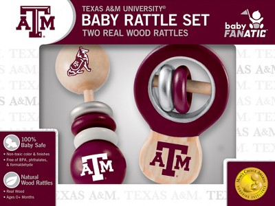 Baby Fanatic Wood Rattle 2 Pack - NCAA Texas A&M Aggies Baby Toy Set