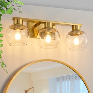 POWLIG 21.65-in 3-Light Gold Bathroom Vanity Light with Clear Glass Shades, Bulbs not Included - 1 of 4