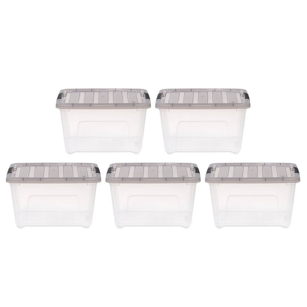IRIS 32qt 5pk Stack and Pull Box Clear with Gray Lid