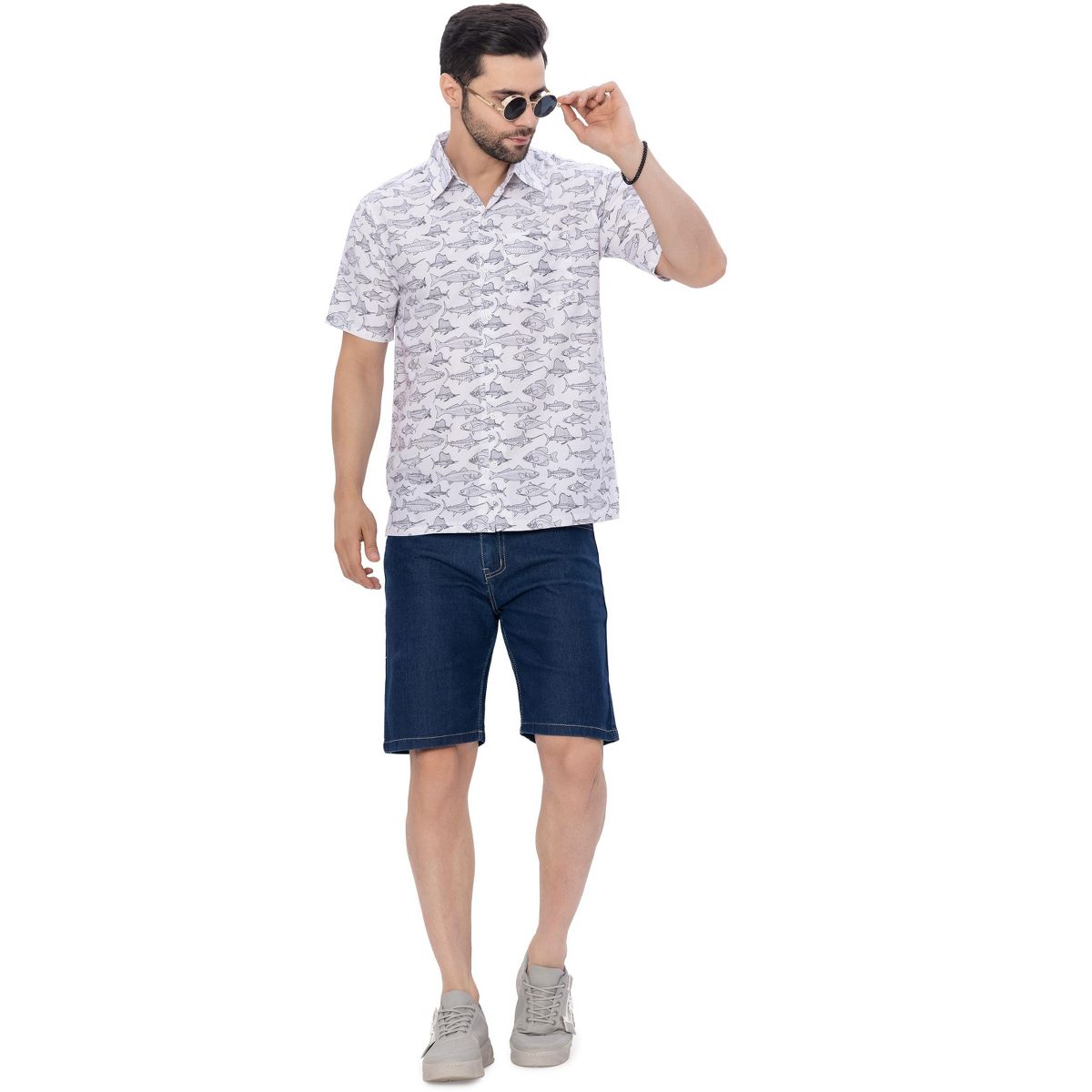HAPPY BAY Mens Short Sleeve Button Down Casual Beach Shirt XXL Saltwater Fish White - thumbnail 6