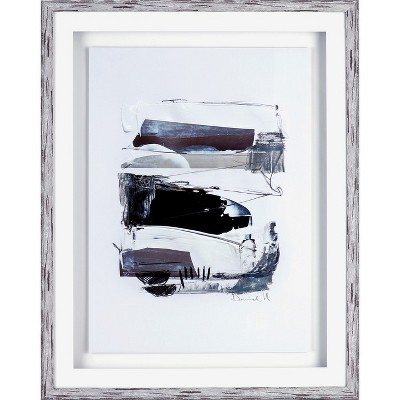 Elegant Multicolor Abstract Painting with Distressed White Frame
