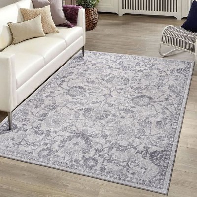 Kumasinova Stain-Resistant Area Rug, Non-Shedding Gray/Silver Door Mat,Kid & Pet-Friendly, Oriental Area Rug for Living Room,Latex-Free Cotton Backing