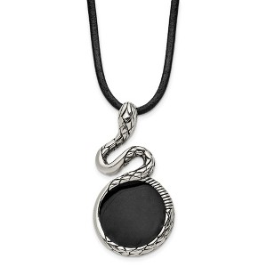 Black Bow Jewelry Men's Stainless Steel, Black Enamel & Leather Snake Necklace, 20 Inch - 1 of 4