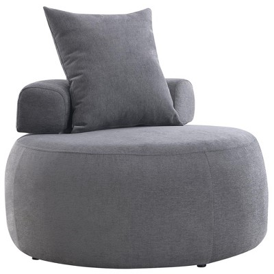 GustoWave 32" Modern Round Chair with Pillow, Soft Skin-Friendly Chenille Fabric Leisure Chair for Living Room, Light Gray