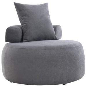 GustoWave 32" Modern Round Chair with Pillow, Soft Skin-Friendly Chenille Fabric Leisure Chair for Living Room, Light Gray - 1 of 4