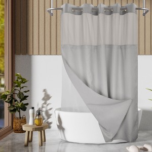 Slub Texture No Hook Shower Curtain with PEVA Snap-In Liner, and Sheer Window, 71"X74" - 1 of 4