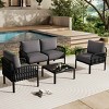 5 PCS Patio Conversation Set with Square Glass Table, Modular Deep Seating for Balcony, Plastic Frame Chair with Polyester Cushion-Coolbibila - 2 of 4