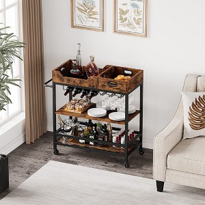 3-Tier Home Bar Cart, Rustic Brown Bar Cart with Wheels, Bar Cart - 1 of 4