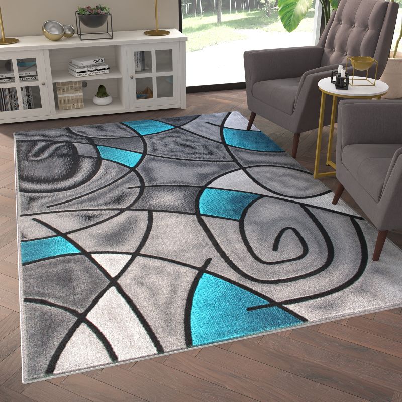 Emma and Oliver Contemporary Abstract Geometric Olefin Accent Rug in Gradient Shades with Natural Jute Backing, 3 of 6