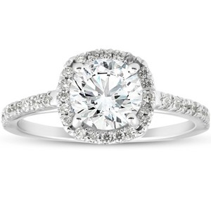 Pompeii3 1 3/4Ct Moissanite Lab Created Diamond Cushion Halo Engagemeng Ring 14k White Gold - 1 of 4