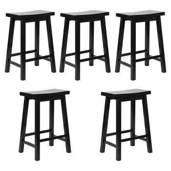 PJ Wood Classic Saddle-Seat 24'' Tall Kitchen Counter Stool for Homes, Dining Spaces, and Bars with Backless Seat, 4 Square Legs, Black (5 Pack)