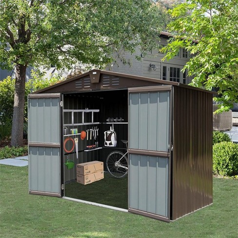 10'x8' Outdoor Storage Shed With 32 Air Vents, Push-pull Double Door, Sloping Roof Metal Storage Cabinet, Ultraviolet-proof Tool Shed For Lawn - image 1 of 4