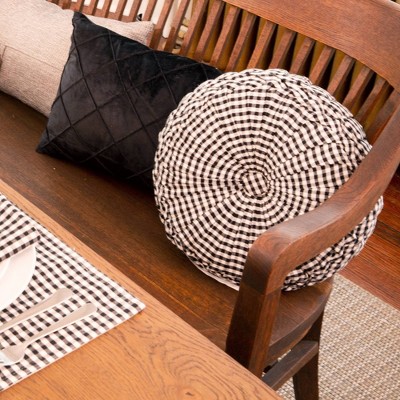 14" Black and Off-White Gingham Check Round Throw Pillow