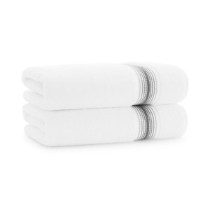 Aston & Arden Luxury Ring Spun Cotton Bath Towels (2 Pack), 600 GSM, 30x60 in., White with Striped Ombre Border - 1 of 4