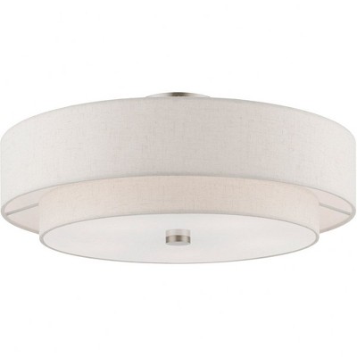 Brushed Nickel 5-Light Semi-Flush Mount with Oatmeal Shade
