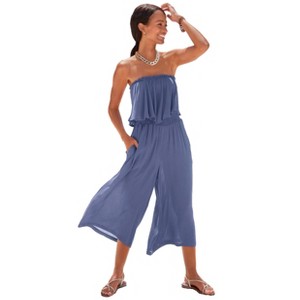 Women's Flowy Strapless Culotte Jumpsuit - LASCANA - 1 of 4