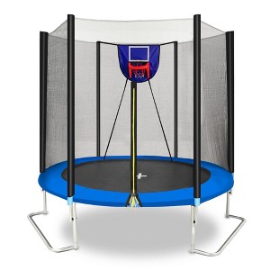 HFYee 8/12/14FT Starter Trampoline Kit Soft Basketball Board & Inflator for Ages 4+ Blue Safety Net - 1 of 4