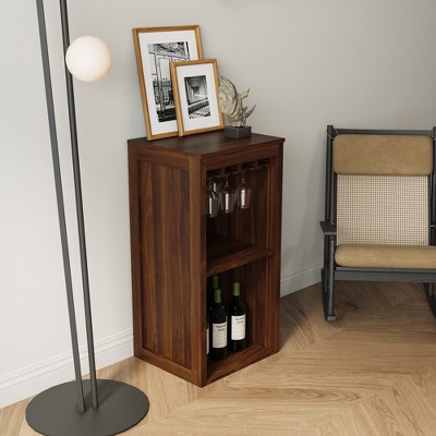 Brown Walnut Modular Bar Cabinet with Storage Shelves &amp; Hutch for ...