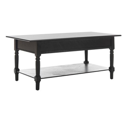 Distressed Black Pine Wood Rectangular Coffee Table with Storage