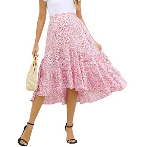 Women's High Waist Floral Print Pleated Maxi Skirt - 1 of 1