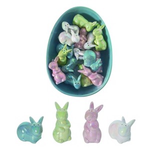 Transpac Dolomite 10.75 in. Multicolor Easter Iridescent Bunnies Salt and Pepper Shakers in Egg Bowl Set of 17 - 1 of 4