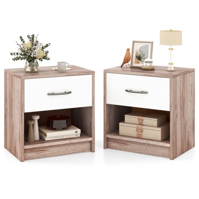 Tangkula 2 PCS Nightstand w/ Drawer Side Table w/ Slide-out Drawer Open Storage Shelf