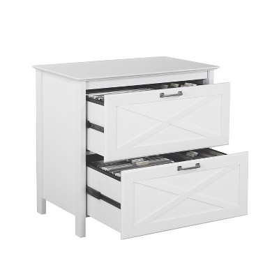 White 2-Drawer Lateral File Cabinet with Farmhouse Design