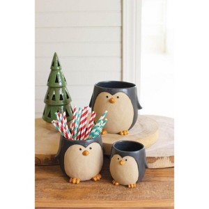 Ceramic Penguin Planter Set – 7" Tall Whimsical Decorative Pots by Kalalou - 1 of 3
