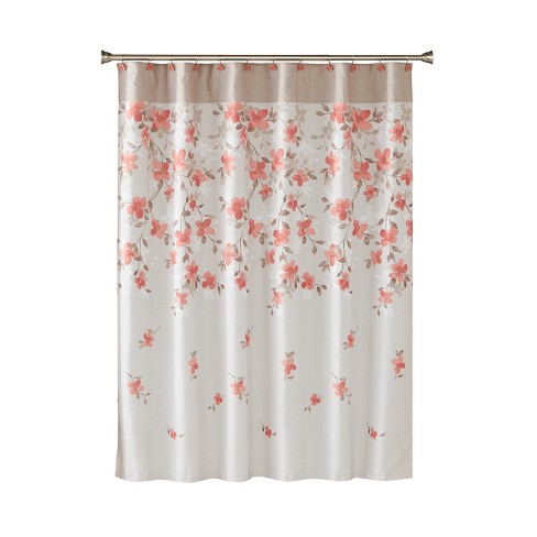 Coral Garden Floral Shower Curtain Coral Saturday Knight Ltd