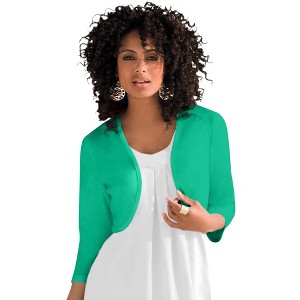 Roaman's Women's Plus Size Bolero Cardigan With Three Quarter Sleeves - 1 of 4