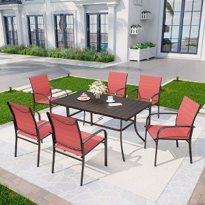 Captiva Designs 7pc Patio Dining Set with Slat-top Rectangle Table & Sling Fixed Dining Chairs - 1 of 4