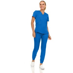 MediChic Scrubs for Women's V-Neck Scrub Set with Six Pocket Cargo Jogger Pants with 4-Way Stretch - 1 of 4