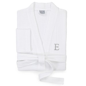 Linum Home Textiles 100% Turkish Cotton Unisex Smyrna Personalized Hotel/Spa Luxury White Bathrobe in Gray Bookman Font - 1 of 2