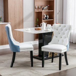 Lyngins Modern Dining Chairs (Set of 2), High-end Tufted Armless Chair, PU/Velvet Upholstered Kitchen Chair with Wood Legs Nailhead Trim - 1 of 4