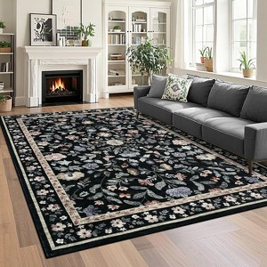 Coucheta Washable Area Rug - Non-Slip Vintage Floral Low Pile Soft Living Room Carpet, Machine Washable Farmhouse Rug for Bedroom - 1 of 4