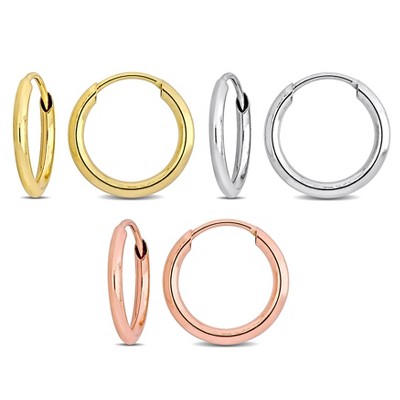 EVERLY JEWELRY | 14k 3-Tone Gold 11mm Hoop Earrings 3-Piece Set
