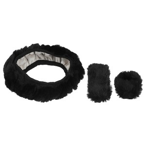 Unique Bargains 1 Set Fluffy Car Steering Wheel Cover Fit for 15" Soft Fluffy Handbrake Cover Gear Shift Boot Cover Universal Short Hair - 1 of 4