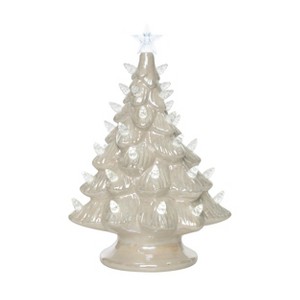 Transpac Small Pearlescent Ceramic Light Up Christmas Tree - Festive Decorative Object for Holiday Cheer - 1 of 4