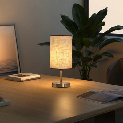 11.8" Brushed Antique Bronze Table Lamp with Linen Shade, Vintage Metal Accent Light for Bedside, Living Room & Hotel