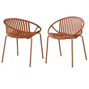 XINGHANZHENXUAN Orange 2 Pcs Patio Dining Chairs Stackable Chairs with Breathable Design Modern Simple Art Style, Metal Legs, Plastic backrest - 1 of 4
